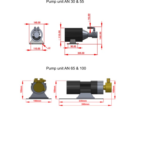 Aqua-Nautica AN-100 Watermaker Pump Dimensions