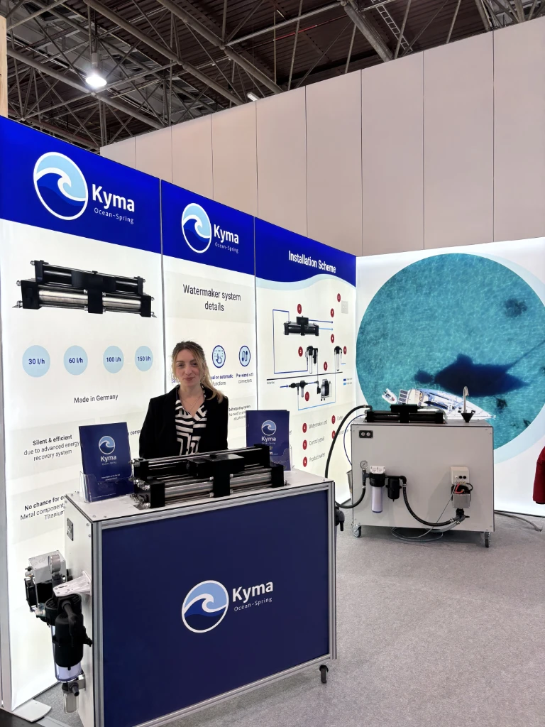 Our booth at boot Düsseldorf 2026 showing the Kyma Watermakers