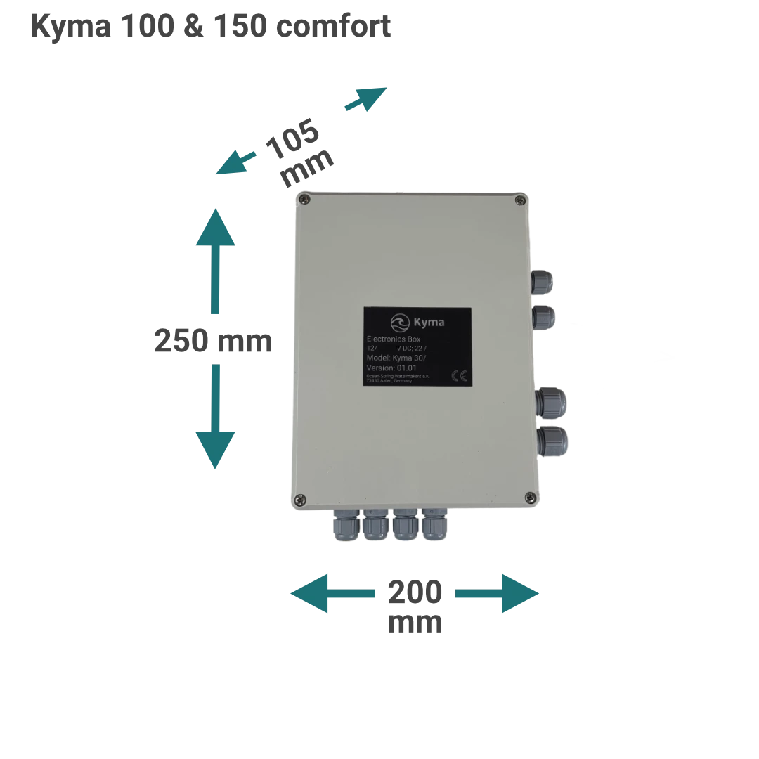 Maße der Anschlussbox der Kyma Watermaker 100 & 150