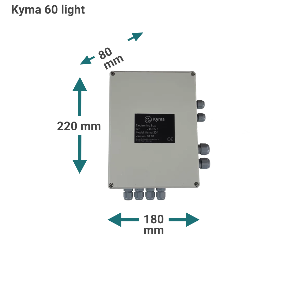 Abmessungen der Elektronikbox des Kyma 60 Light Watermakers