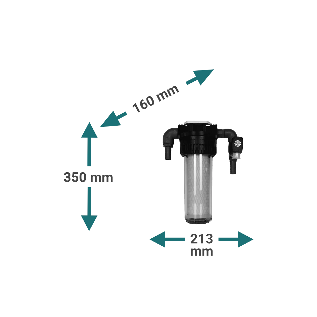 Maße des Aktivkohlefilters der Kyma Watermaker