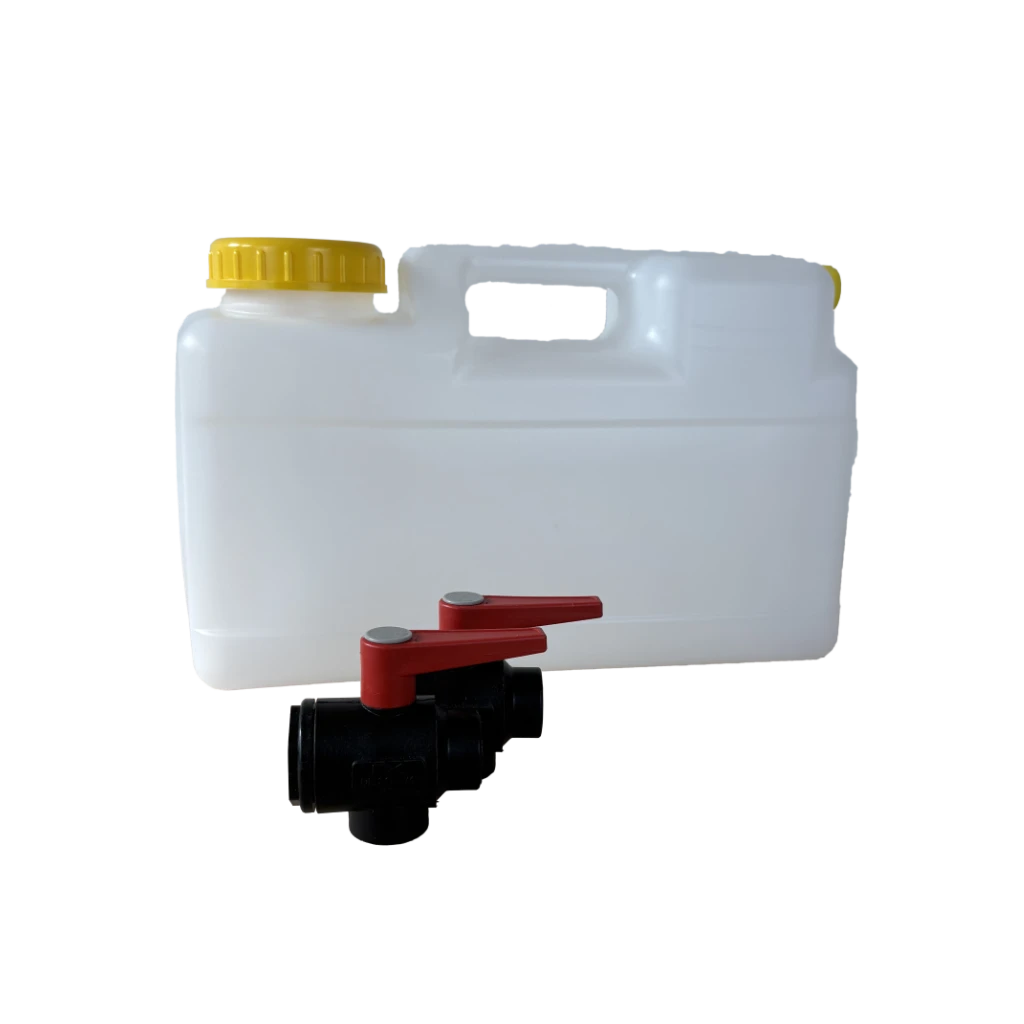 A pickling kit for a watermaker consisting of 2 plastic 3-way ball valves and a plastic tank