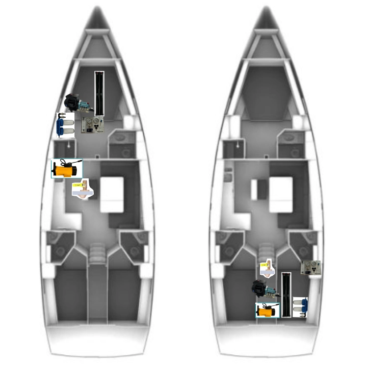 Zwei Installationsbeispiele für einen Watermaker auf einem Segelboot.