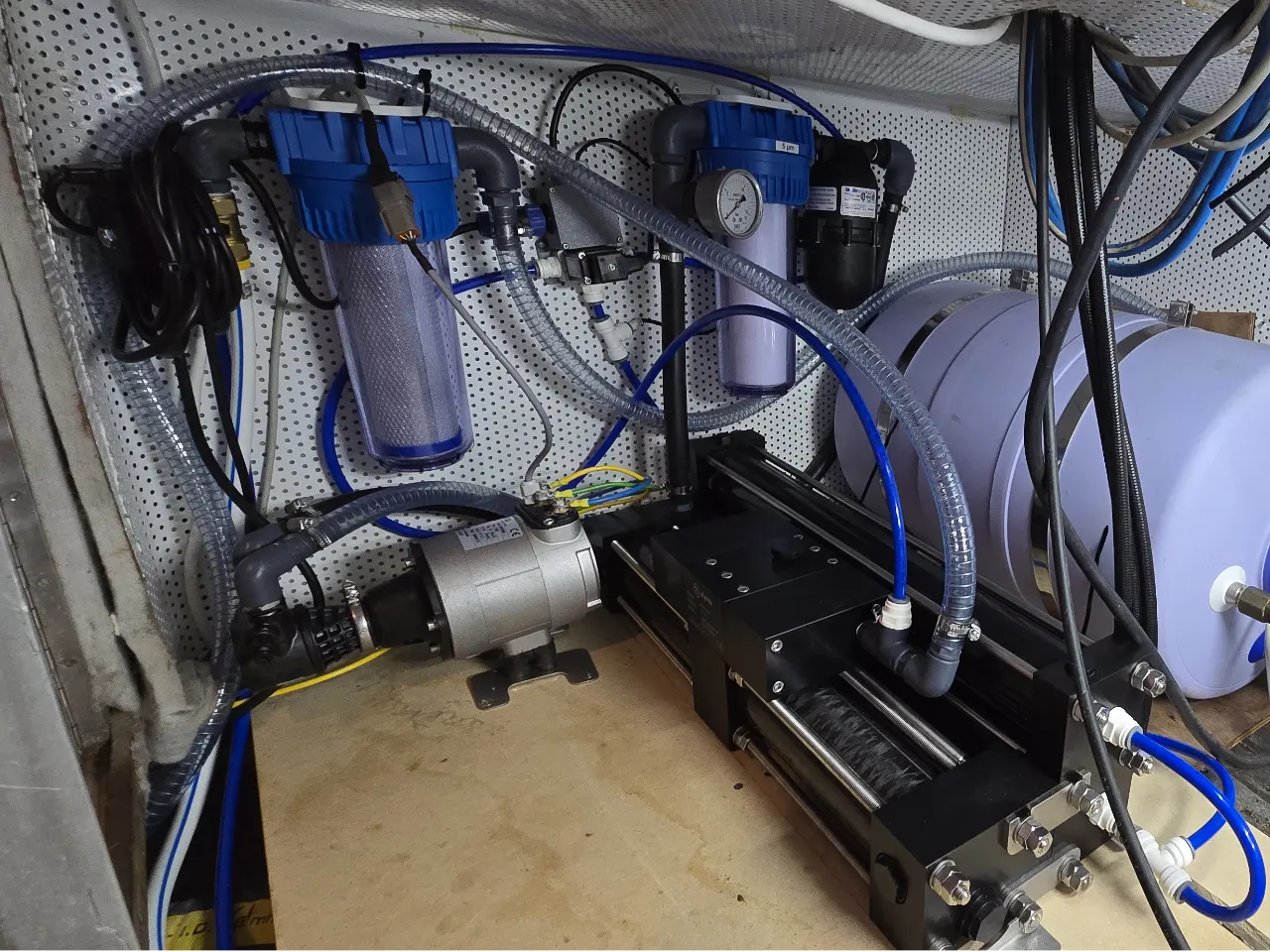 Kyma 60 Comfort watermaker installed in an engine compartment.