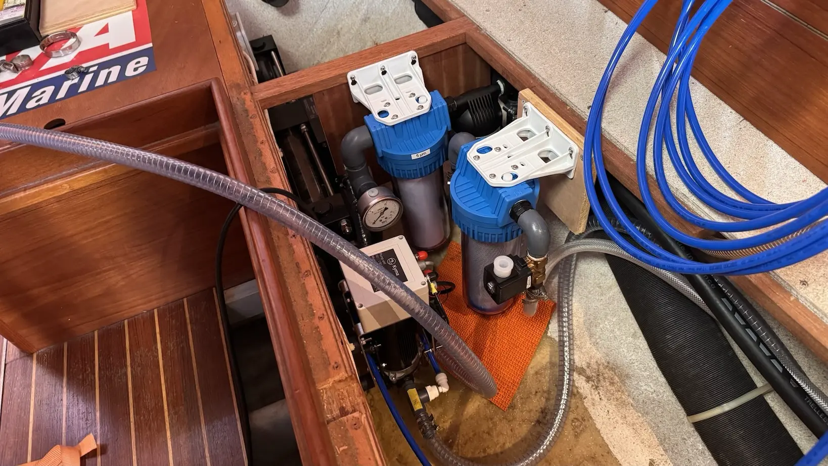 Kyma 30 light watermaker installer aboard Margas Sailing yacht.