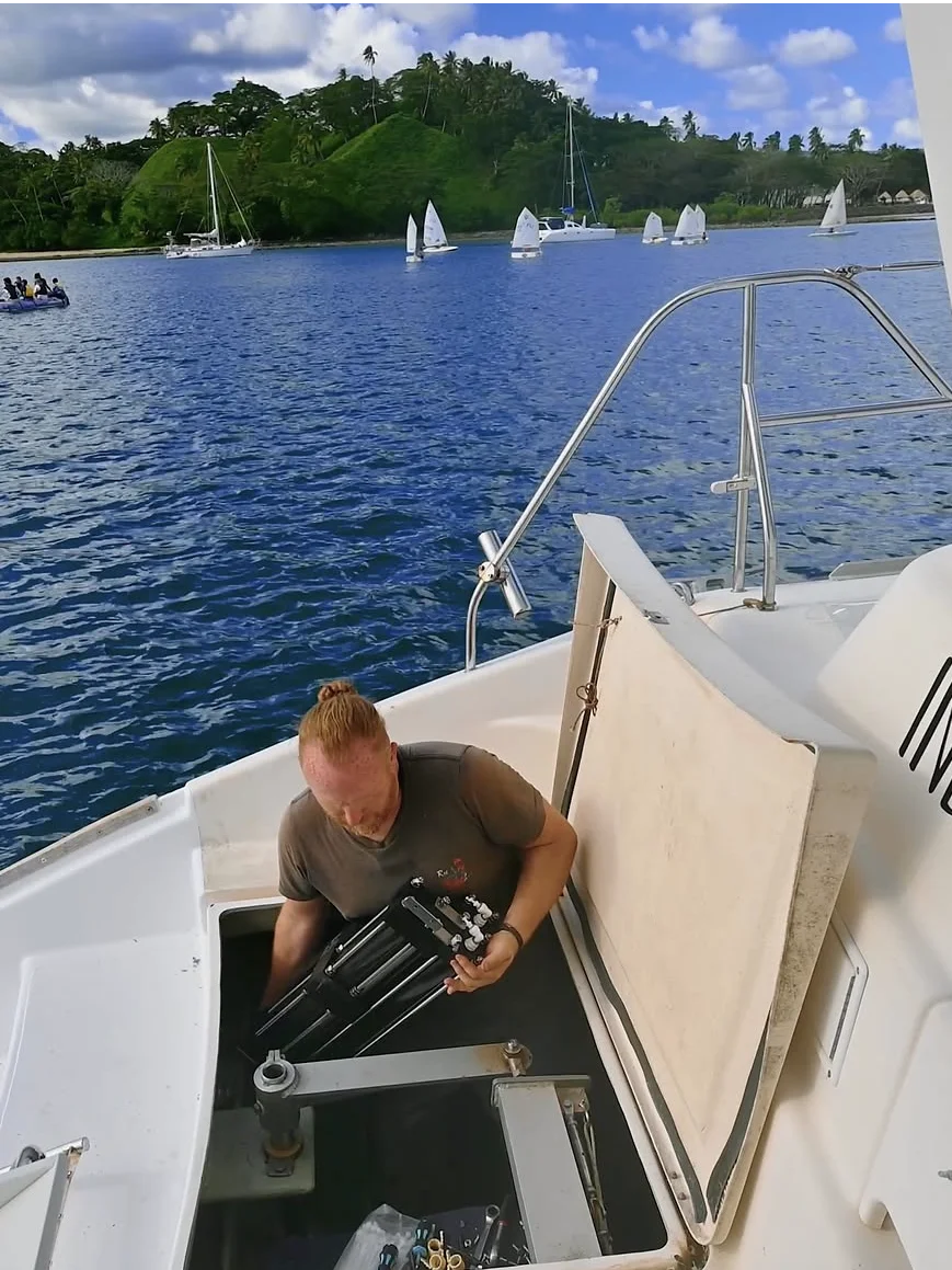 Main unit of a Kyma watermaker being installed on a catamaran.